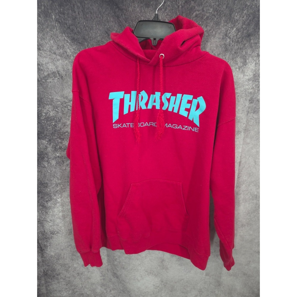 Thrasher Hoodie Mens Medium Red Skateboard Magazine Fleece Hooded Sweatshirt